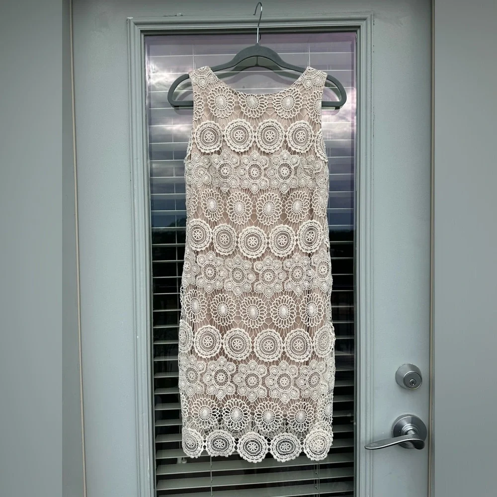 Eliza J Lace Sleeveless Shift Dress Size 6 Crochet Scalloped Hem Bohemian - Picture 2 of 9